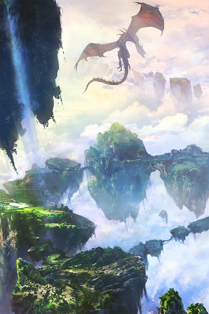 Dragon Fly On Mountain Lake Fantasy Landscape Wall Art Home Decor