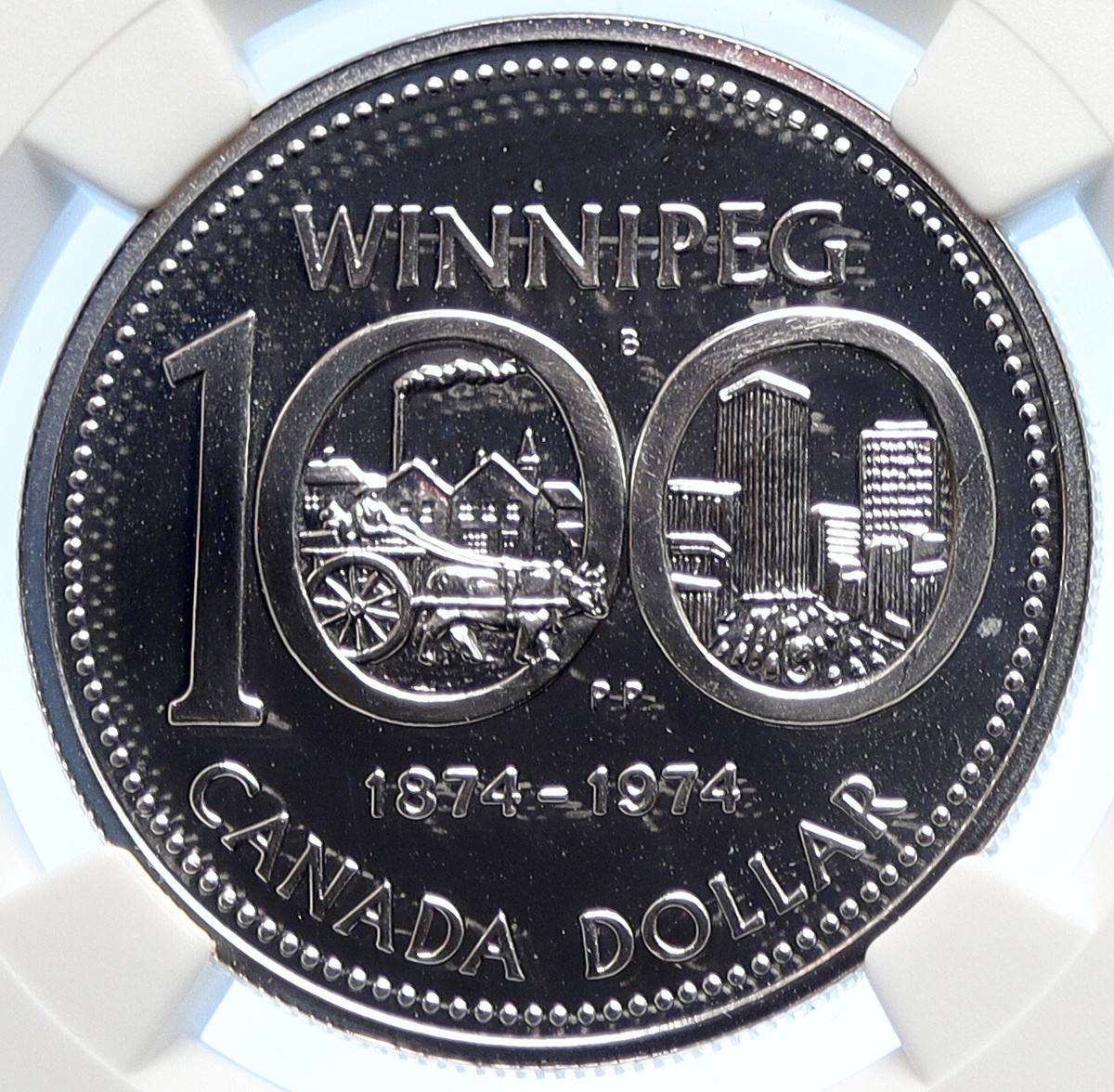 1974 CANADA Elizabeth II Winnipeg 100 Past / Present Silver $ Coin