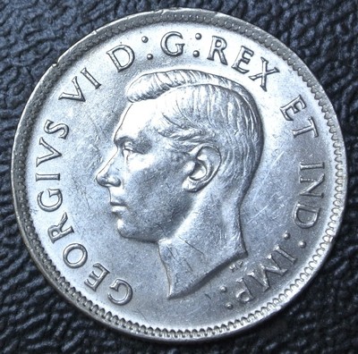 OLD CANADIAN COIN 1943 - 25 CENTS - SILVER - George VI - WWII era