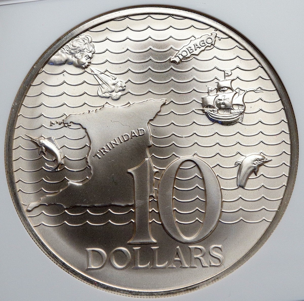 1973 TRINIDAD and TOBAGO Islands Large Vintage Proof Silver $10