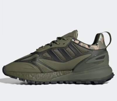 ADIDAS MEN'S ZX 2K BOOST 2.0 TRAIL SHOES CAMO GREEN / BLACK GZ7784