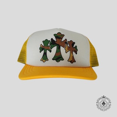 Chrome Hearts Triple Cross Trucker Hat in Yellow/Camo | eBay