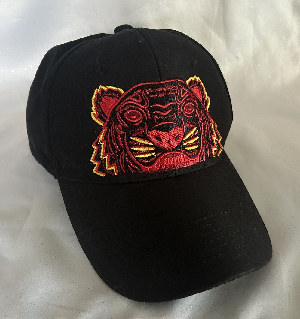 KENZO Paris Kampus Embroidered Red Gold Tiger Black Baseball Cap