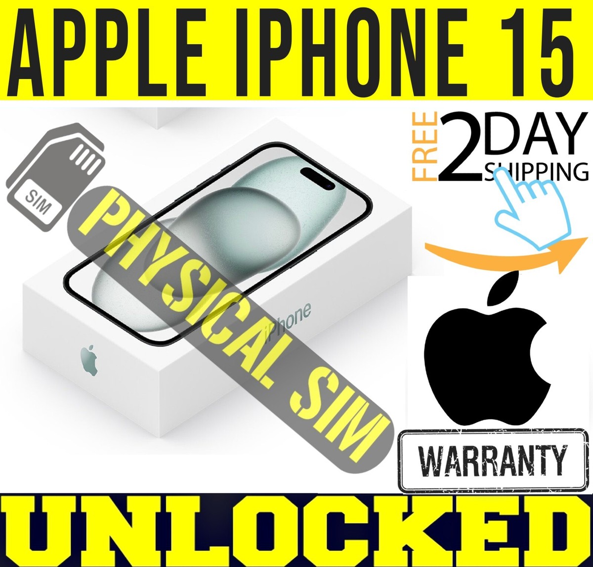 APPLE IPHONE 15 128GB BLACK (UNLOCKED) ✓PHYSICAL SIM TRAY