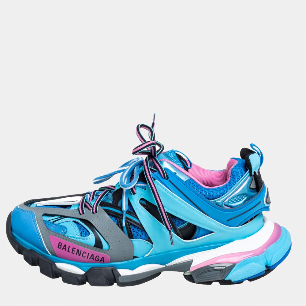 Balenciaga Blue Faux Leather And Mesh Track Sneakers Size 38 | eBay