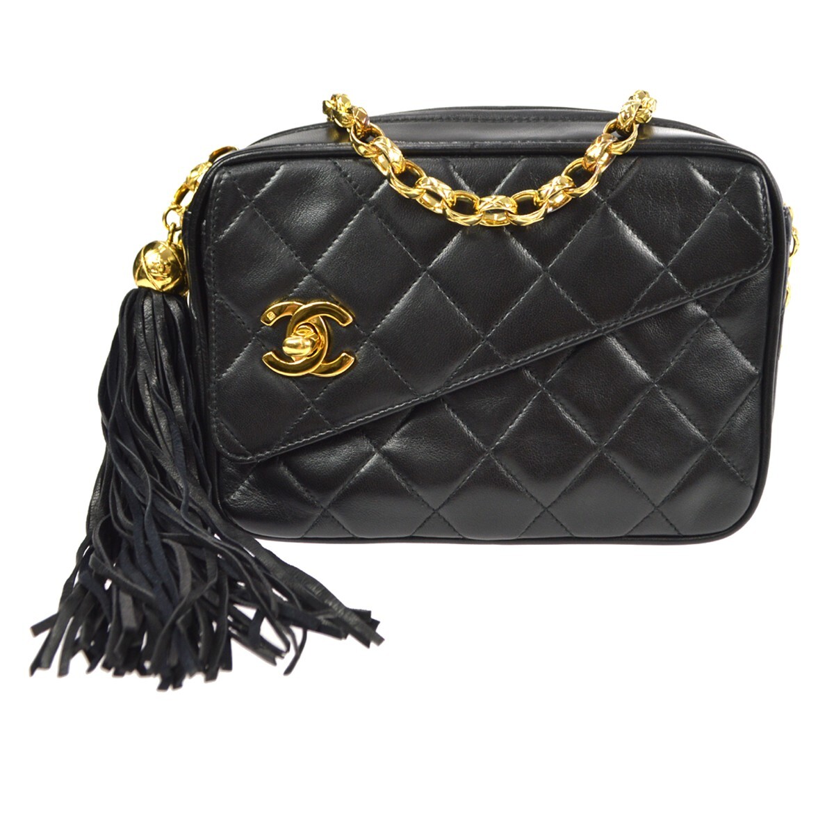 Chanel Black Lambskin Fringe Bijou Chain Shoulder Bag 28633 | eBay