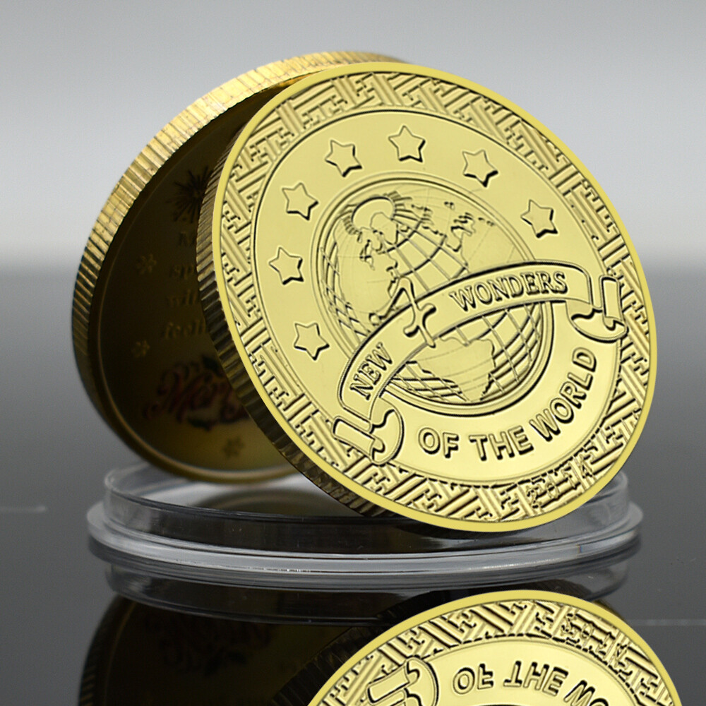 New 7 Wonders of The World Gold Plated Coin Landmark Commemorative