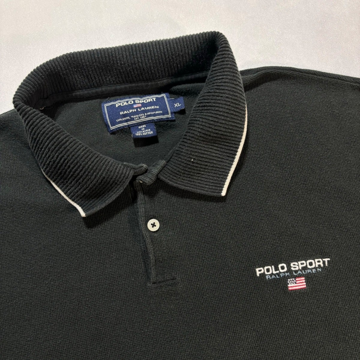 Vintage 90's Polo Sport Ralph Lauren Black Polo Shirt Men's XL