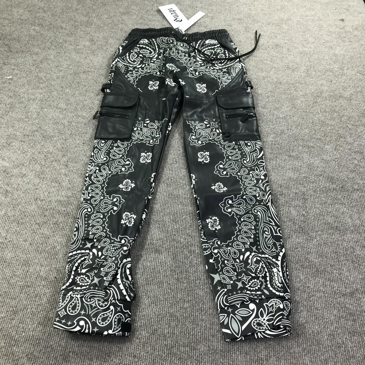 Guapi Pants Mens 28 Black White Paisley Bandana Cargo Limited