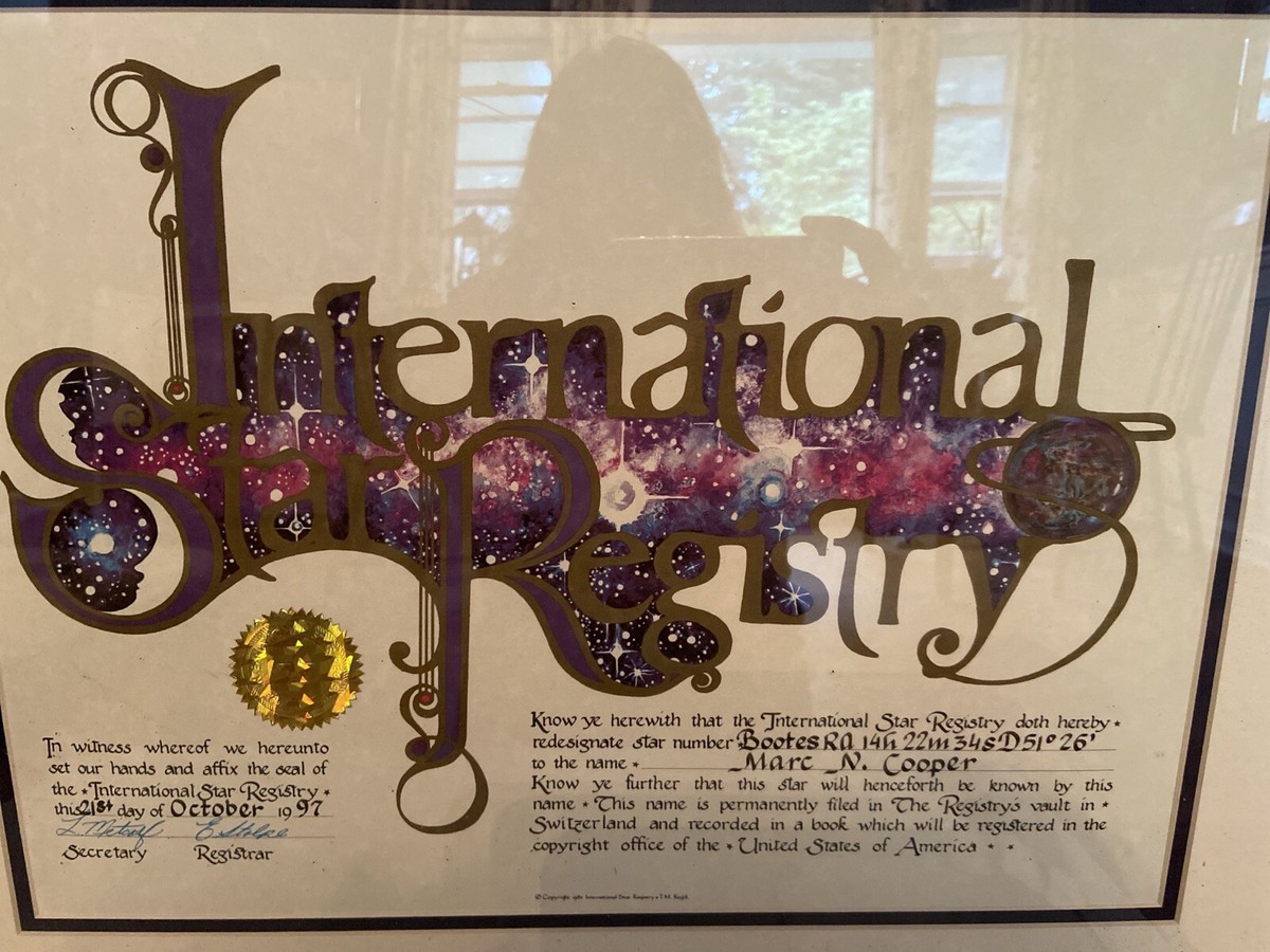 Framed & Matted International Star Registry certificate Astronomy