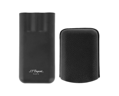 S.T. Dupont Black Adjustable Case For 3 Cigars Leather & Metal