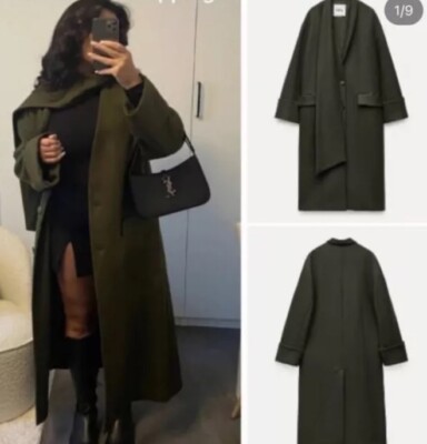 ZARA ZW Manteco COLLECTION MINIMALIST SCARF COAT KHAKI XS-S REF