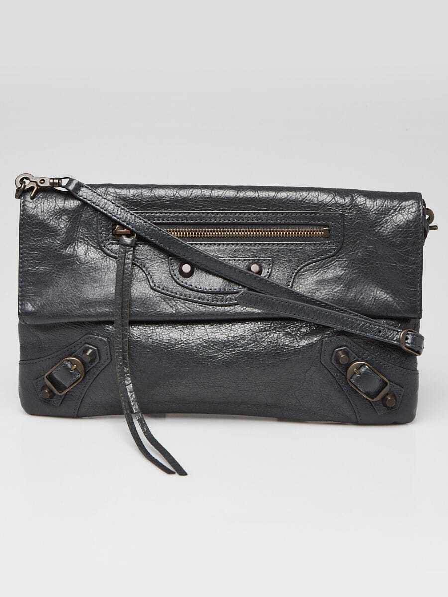 Balenciaga Anthracite Lambskin Leather Envelope Clutch Crossbody