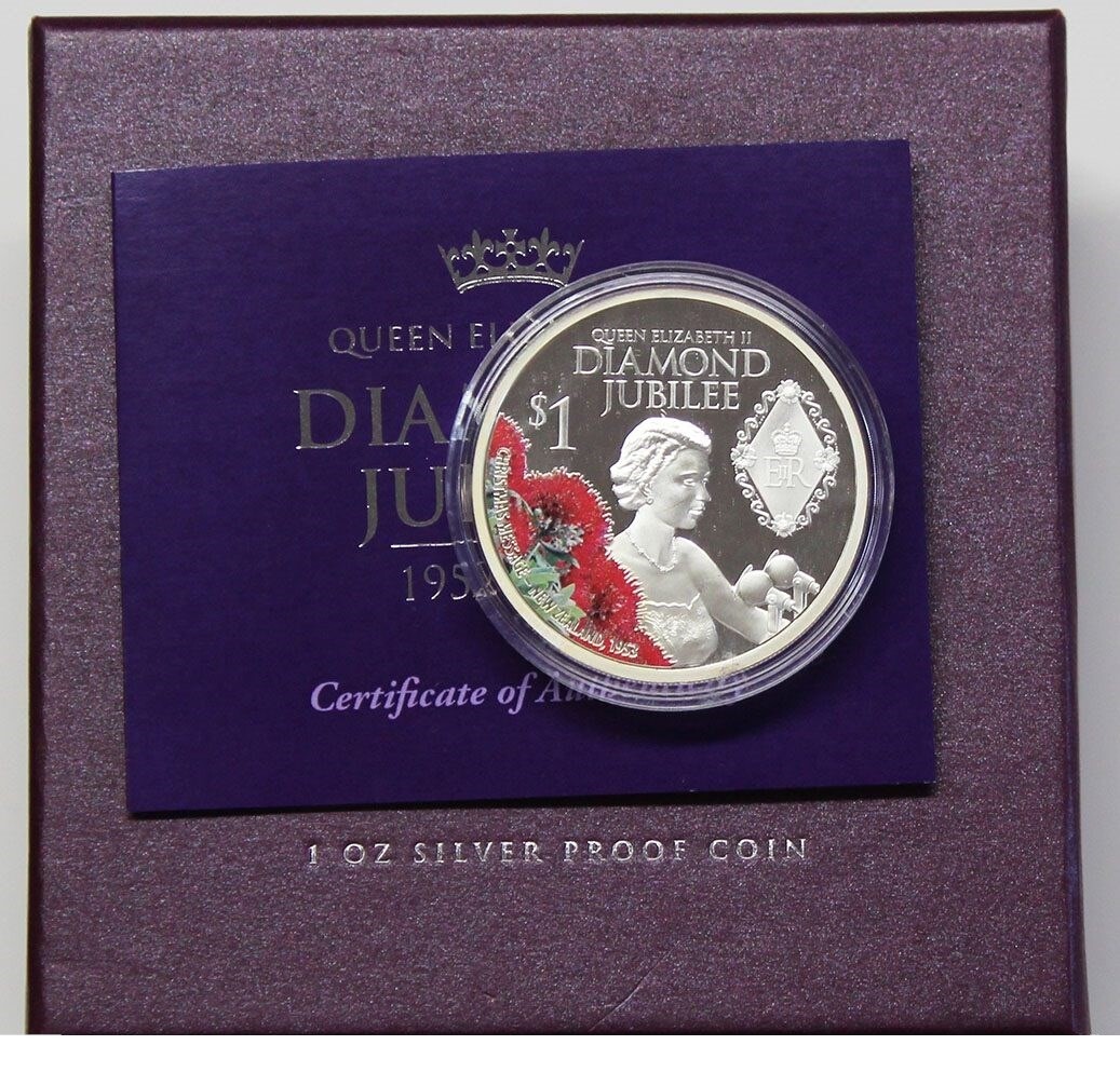 New Zealand - 2012 - 1 OZ Silver Proof Coin- Queen E II DIAMOND