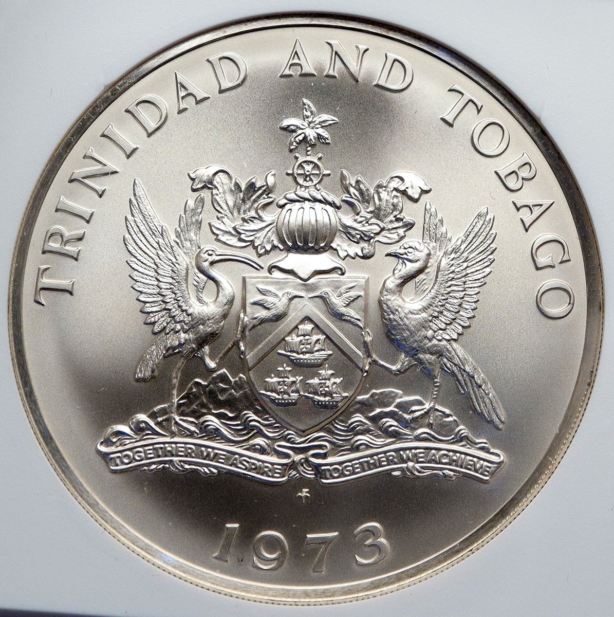 1973 TRINIDAD and TOBAGO Islands Large Vintage Proof Silver $10