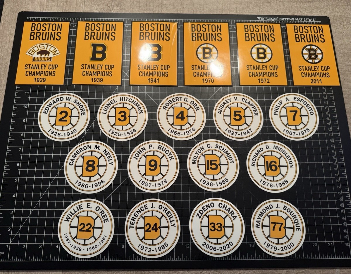 3 SIZES - Boston Bruins Stanley Cup & Retired Number Decal Banners