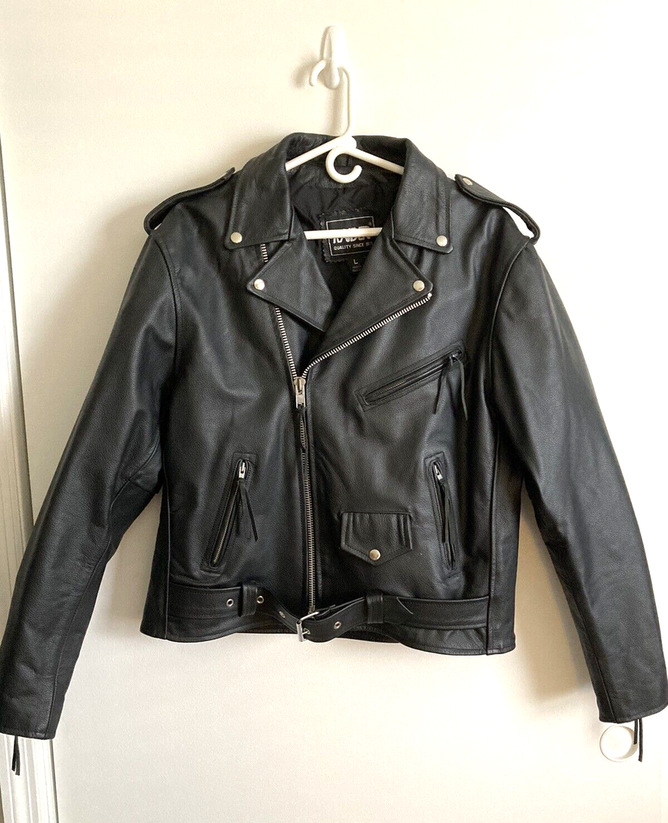Vintage Raider Black Leather Motorcycle Jacket with Quilted Lining