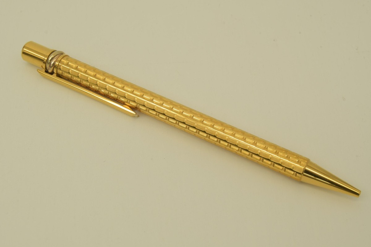 Authentic Cartier Trinity Ballpoint Pen Gold Ridged Office Desk
