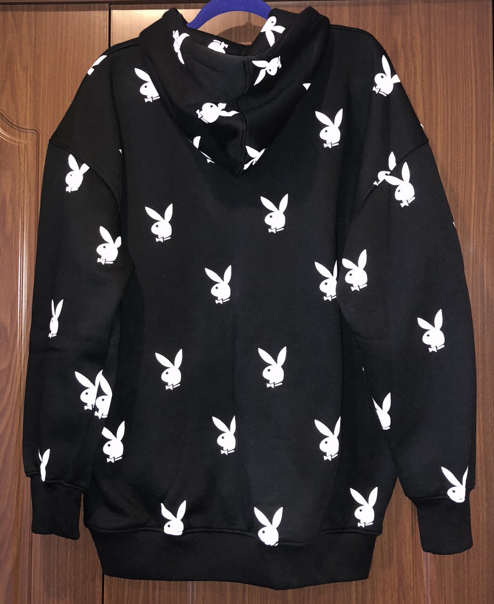Playboy X Missguided Black Oversized All Over Logo Hoodie Dress