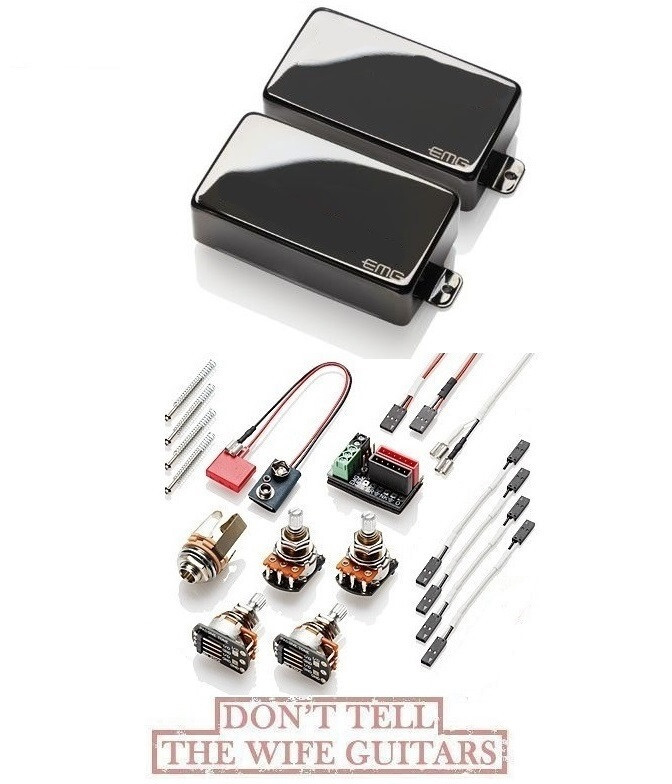 EMG 81 + 85 BLACK CHROME ACTIVE HUMBUCKER PICKUP SET SHORT SHAFT