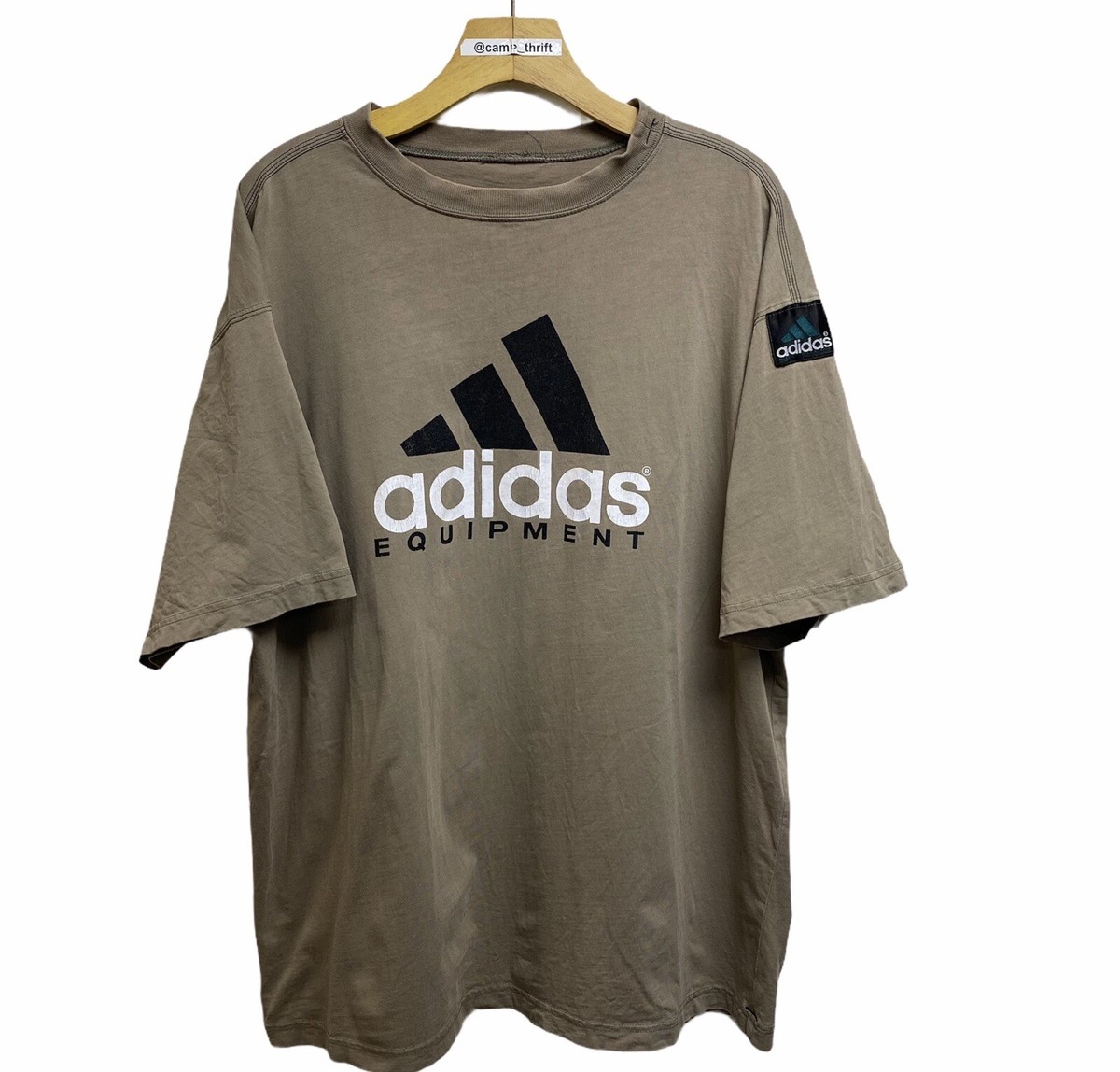 vintage 90s Adidas Equipment big logo 3 stripe t shirt Tan brown