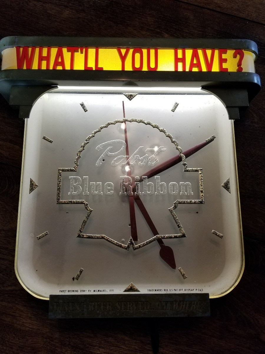 Vintage Pabst Blue Ribbon Electric Advertising Clock PBR Beer Bar