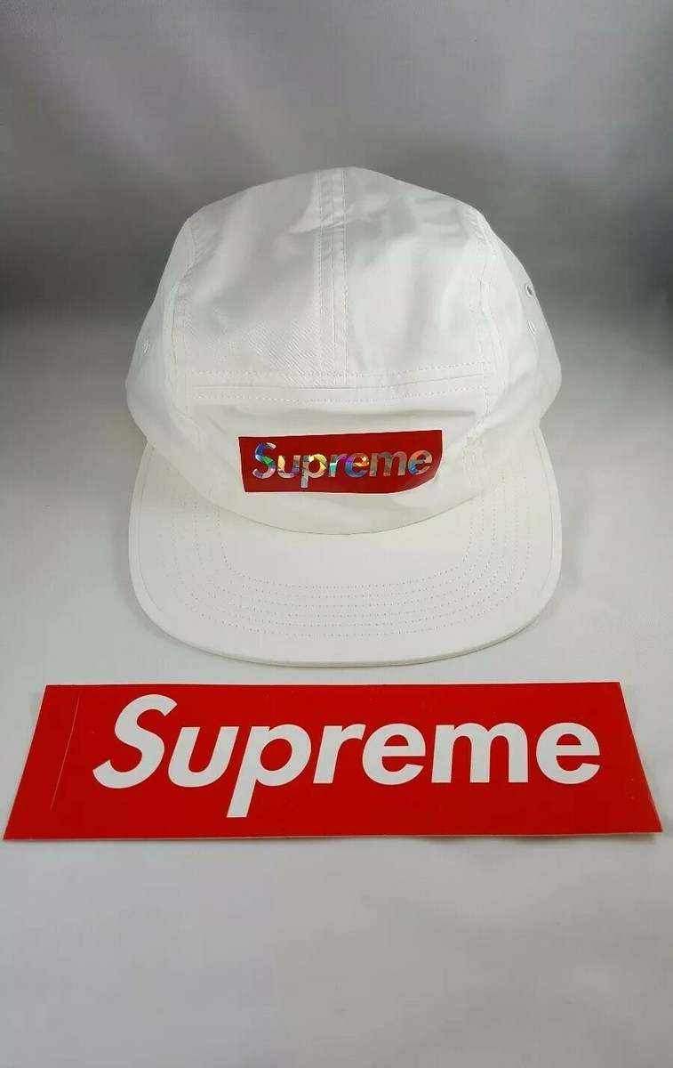 Supreme Holographic Logo Camp Cap Hat White Red Box Logo SS19 NWT