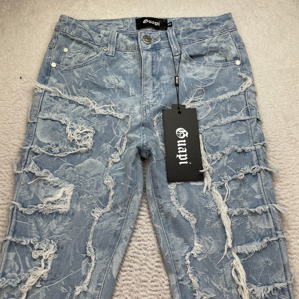 Guapi Jeans Men's Size 28X38 Stacked Denim Long Flare Distressed