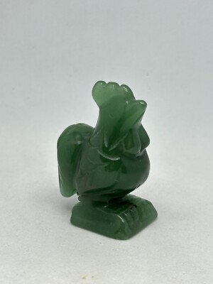 Vintage Hand-Carved Green Jade Miniature Rooster Chicken Sculpture