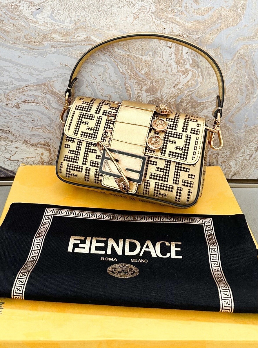 Fendi x Versace Fendace Logo Metallic Brooch Baguette NM Zucca
