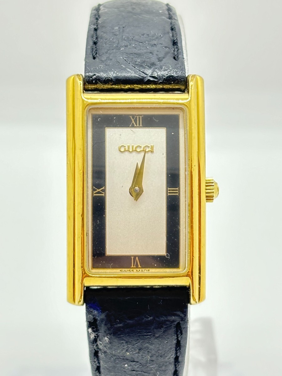 Exc+5] GUCCI 2600L Vintage Watch Swiss Quartz Gold Navy Blue Used