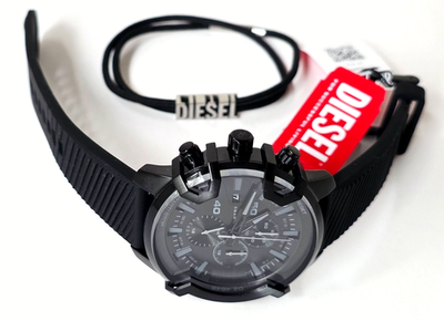 AUTHENTIC DIESEL GRIFFED BLACK CHRONOGRAPH & LOGO BRACELET MENS