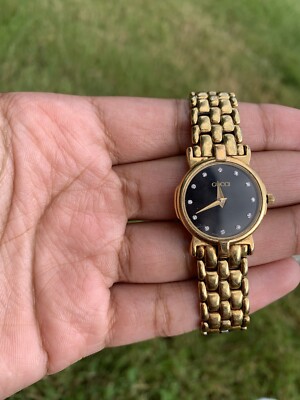 唯一の【GUCCI】ヴィンテージ 3400L ゴールド腕時計ブラックレザー