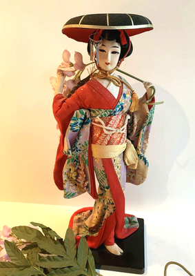 Porcelain Face 15” Geisha Doll Japan Silk Outfit Japanese 1960's