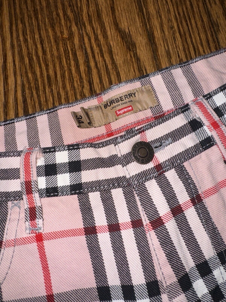 Supreme Burberry Pink Plaid Denim Jean Short Size 34 SS22 | eBay