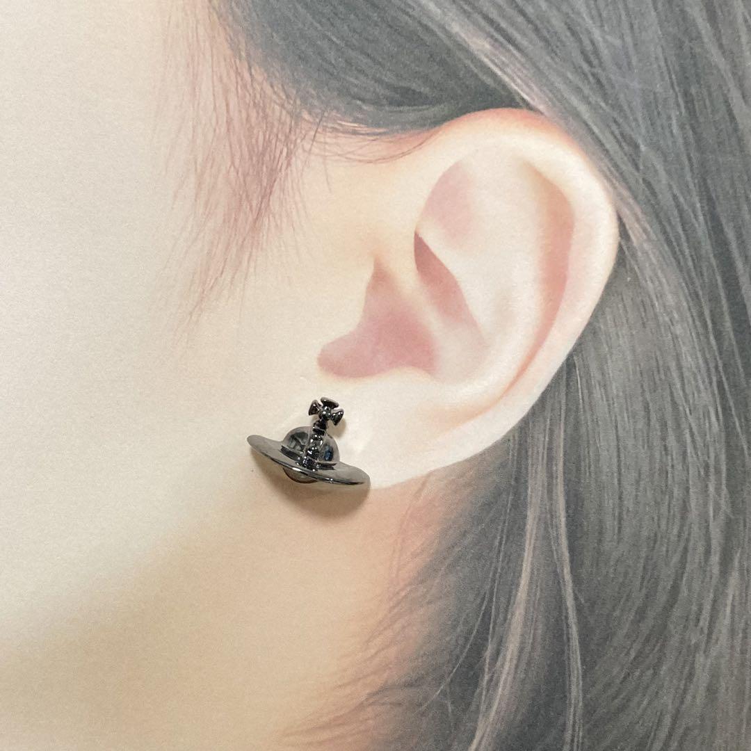 Vivienne Westwood Earrings Pierce Solid Orb Gunmetal 1.8cm w