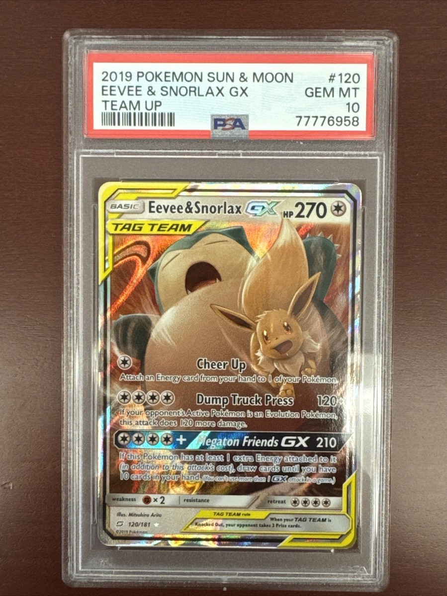 Pokemon Card PSA 10 Eevee & Snorlax GX Team Up Tag Team 120/181 SM