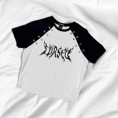 Hot Topic Cropped TShirt Top Y2K Safety Pins Grommets Punk Emo