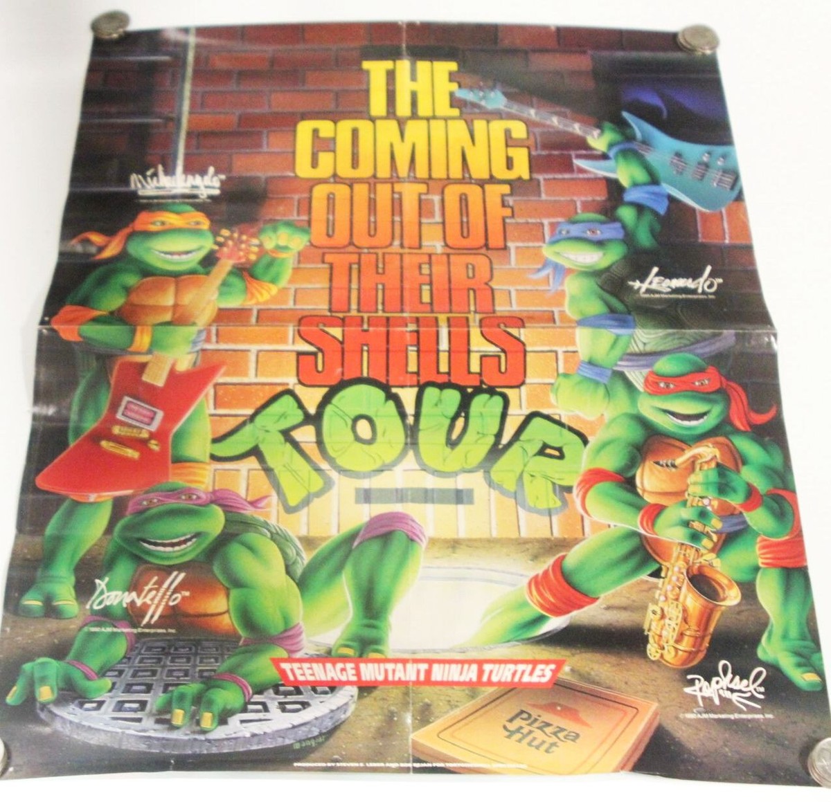 Vintage TMNT 1990 Coming Out Of Their Shells Tour Poster Pizza Hut