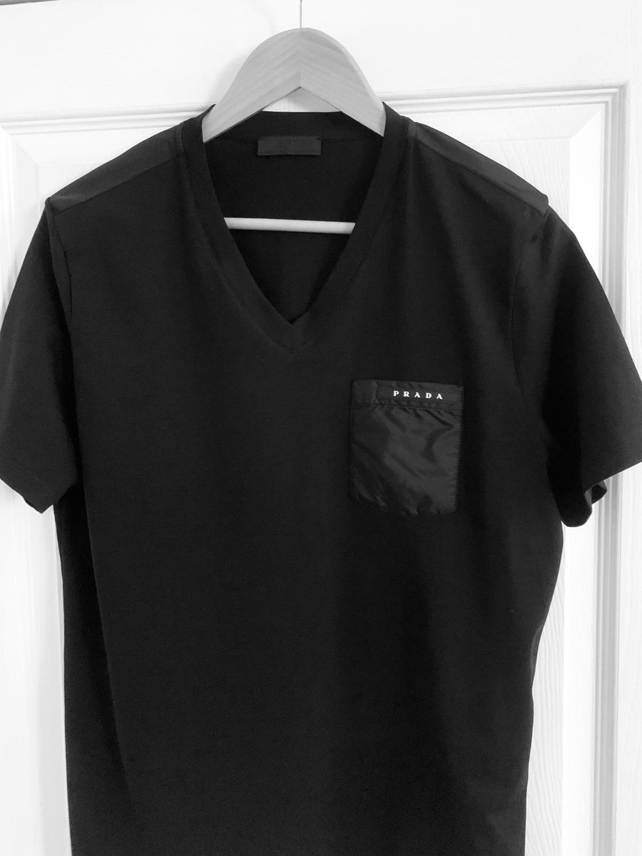 Prada V Neck Nylon Pocket T-Shirt white,black& Blue. 100