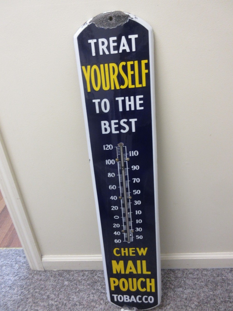 VINTAGE ADVERTISING MAIL POUCH TOBACCO PORCELAIN WALL TIN