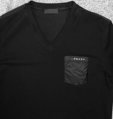 Prada V Neck Nylon Pocket T-Shirt white,black& Blue. 100