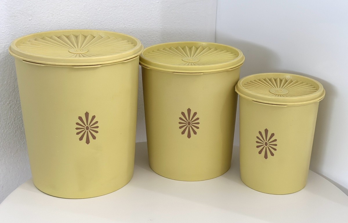 Vintage Yellow Tupperware Servalier Canisters Set of 3 W/ Lids | eBay