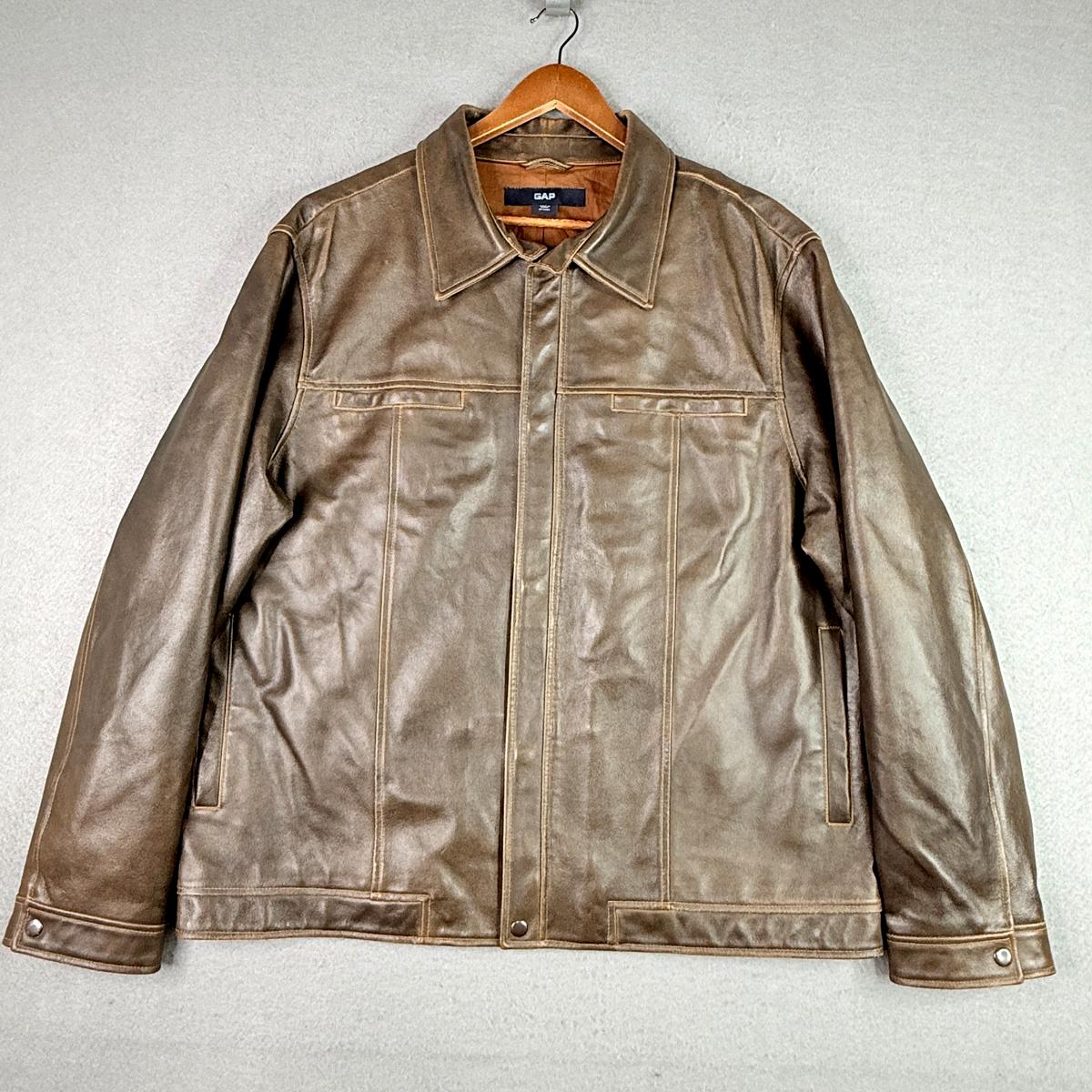 Vintage Gap Leather Jacket Mens Size XL Brown Biker Bomber Lined