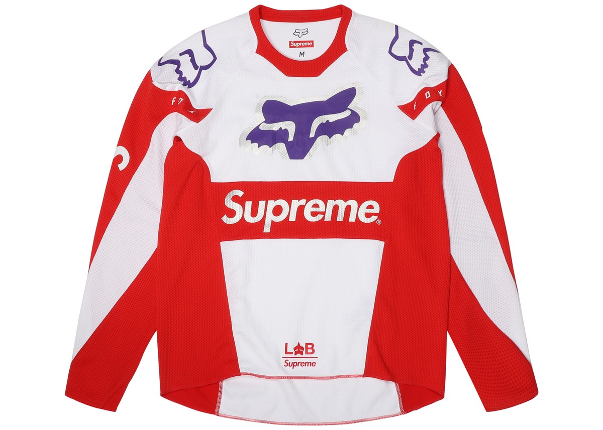 NEW Supreme Fox Racing Moto Jersey Top White Red SS18 Size Medium