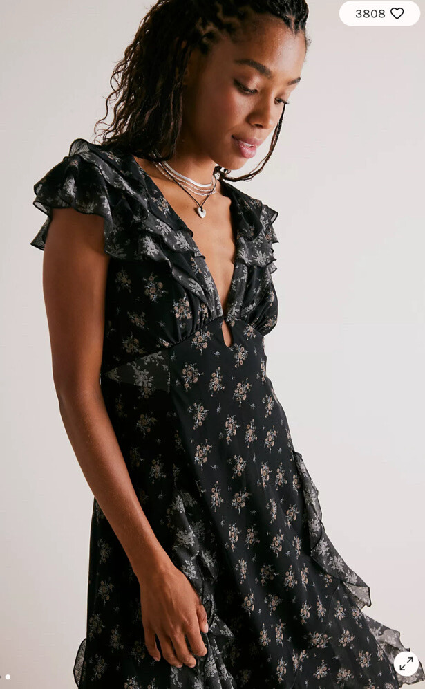 Free People Joaquin Printed Floral Ruffles asymmetrical MIDI Dress