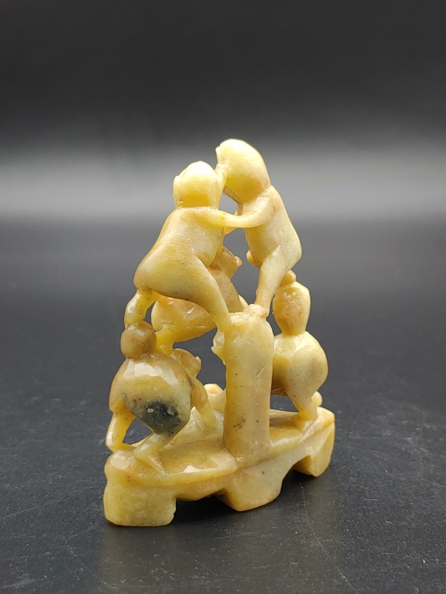 中国 玉石白玉彫刻 桃形 水孟 筆洗 唐木台・時代箱付 V R7093