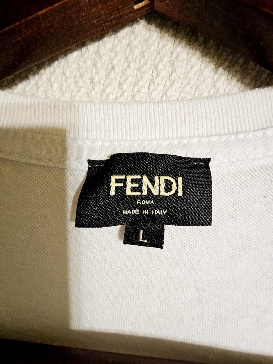 Fendi Roma White W/Blue & Yellow Logo Print Cotton T-shirt