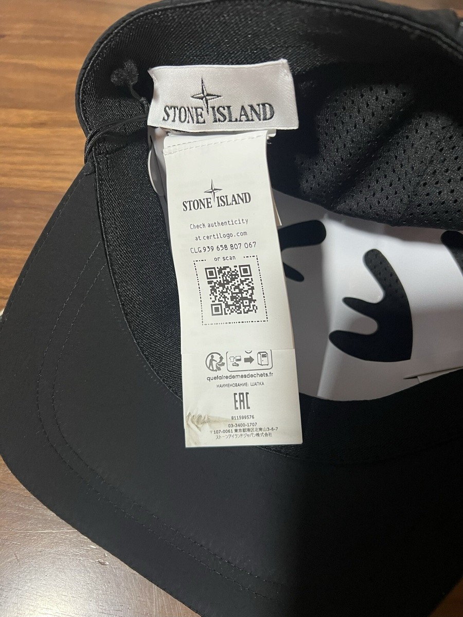 Stone Island Nylon Logo Cap Six Panel Hat Black Adjustable