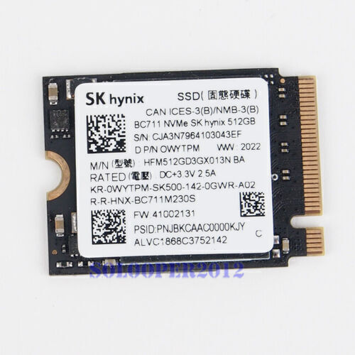 New SK Hynix NVMe PCIe M2 2230 SSD BC711 512GB 30mm